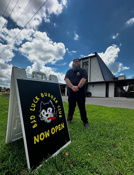 Bad Luck Burger Club Serves at Living Waters Brewing