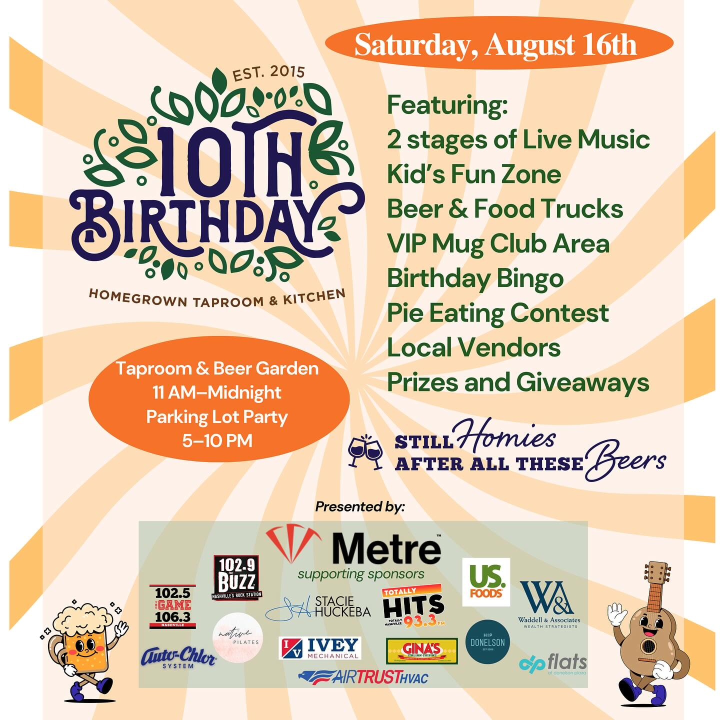 August 16: Homegrown Taproom’s 10th Birthday Bash