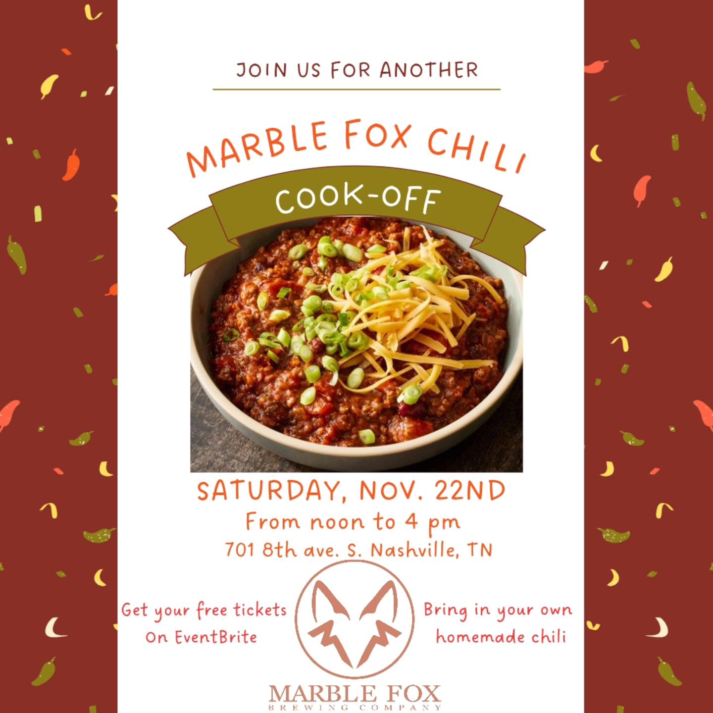 Nov 22 Marble Fox Brewing Company Chili Cook-Off