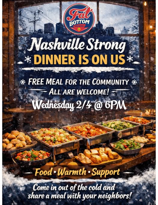 Feb 4, Nashville Strong Community Dinner at Fat Bottom Brewing