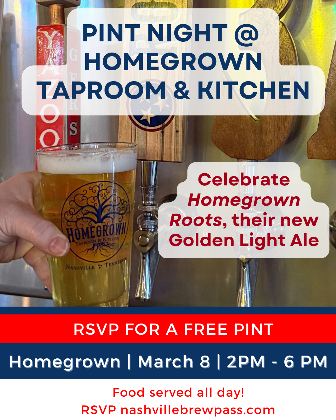 March 8 - Free Pint Night at Homegrown Taproom & Kitchen