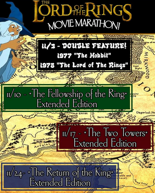Nov 10 – Nov 24  Lord of the Rings Movie Marathon at Honeytree Meadery