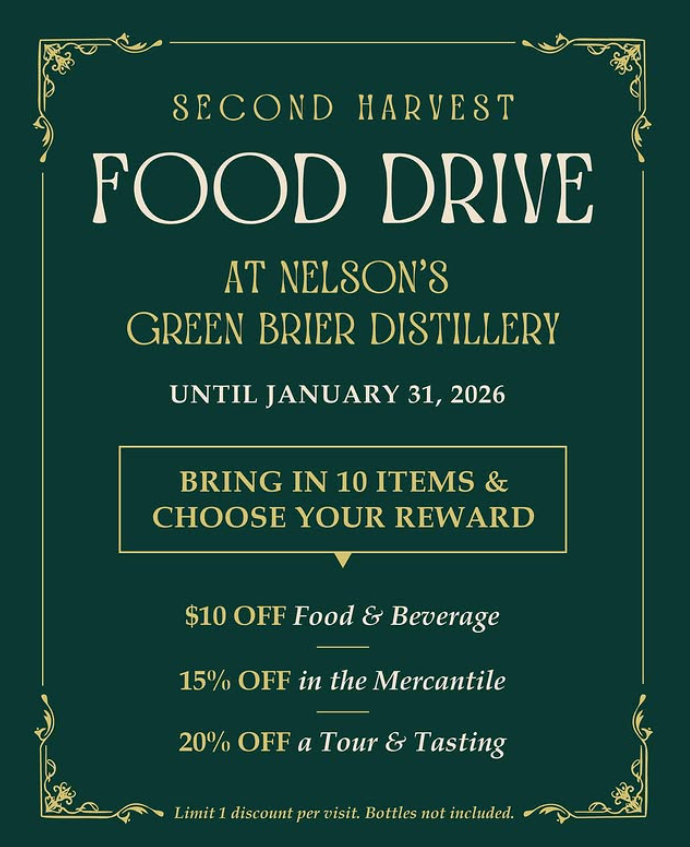 Nelson’s Green Brier Distillery Launches Second Harvest Food Drive Through January 2026